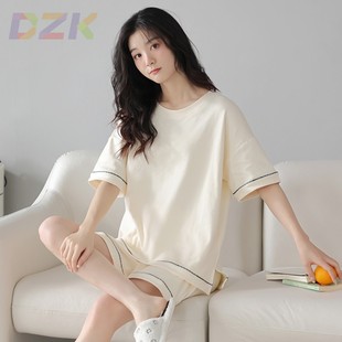 短袖 女士夏天可外穿家居服套裝 2024新款 薄款 夏季 純棉睡衣女夏款