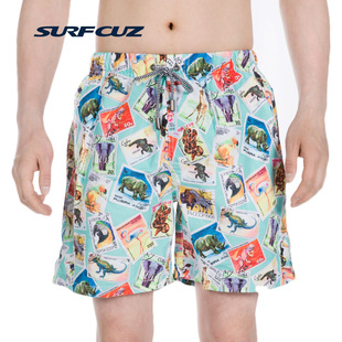 男速干短褲 surfcuz 男速干海邊度假寬松短褲 沙灘褲 郵票款