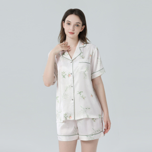 松緊褲 國風郎耶花奢華居家服套裝 睡衣女夏款 冰絲短袖 薄款 IIZZINI