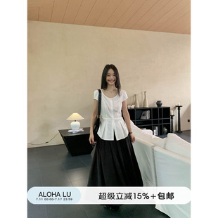 上衣 女夏氣質收腰顯瘦百搭小衫 鹿見喜韓系圓領綁帶小飛袖 白色襯衫