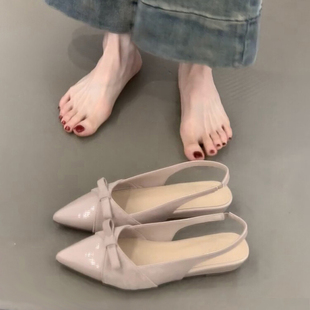 后絆帶氣質坡跟包頭涼鞋 女春夏季 子 蝴蝶結尖頭溫柔風淺口單鞋 法式