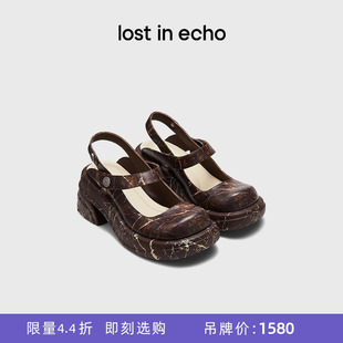 echo春夏圓頭厚底增高紋理粗跟瑪麗珍鞋 lost 女 斷碼