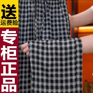 2025夏季 爆款 喜暖時尚 格子松緊腰直筒休閑褲 子 正品 褲 女裝