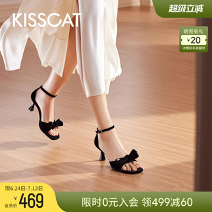 涼鞋 細跟時裝 女 氣質休閑絨面蝴蝶結高跟鞋 KISSCAT接吻貓夏季