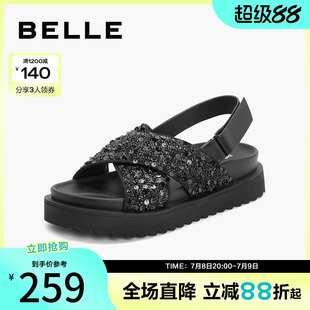 舒適外穿戶外涼鞋 百麗女鞋 新款 女夏季 B1922BL4 子厚底銀色涼鞋