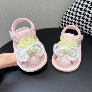 1歲女寶百天周歲蝴蝶結軟底不掉跟學步涼鞋 夏季 新生嬰兒0