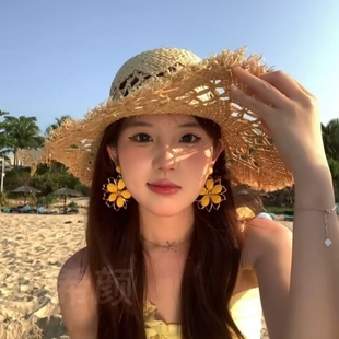 度假黃色太陽(yáng)花朵耳釘耳環(huán)2025海邊拍照高級(jí)夸張獨(dú)特絕美耳飾耳夾