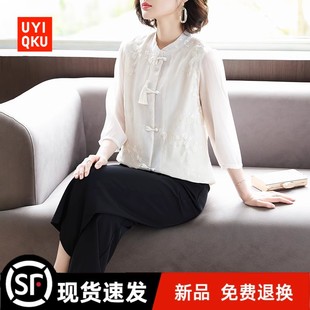 半袖 女裝 透氣雪紡襯衫 中年短袖 2025新款 官方40歲50年輕媽媽夏裝