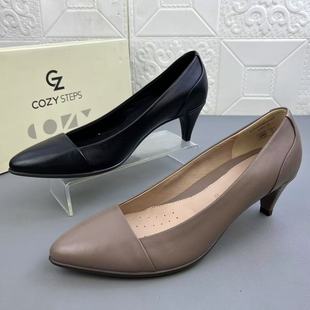 STEPS可至正品 粗跟淺口單鞋 處理羊皮時裝 里外全真皮新款 女鞋 COZY