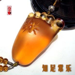 古法琉璃 黃色 立體雙面 知足常樂 特惠 汽車掛件 汽車飾品