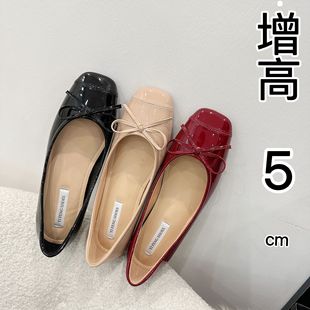外穿甜美百搭大方淺口單鞋 女款 蝴蝶結(jié)方頭平底芭蕾鞋 內(nèi)增高女鞋