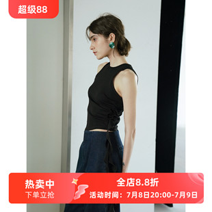 T恤女春夏新款 短款 上衣 顯瘦收腰荷葉邊無袖 甜辣風設計感花朵修身