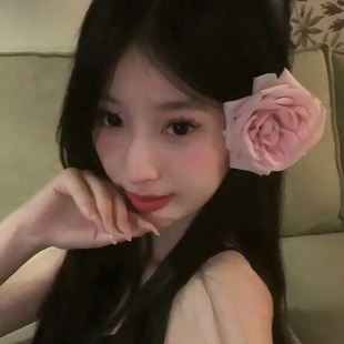 海邊度假粉色玫瑰花朵發夾女側邊夾劉海夾子頭飾發卡抓夾頭花發飾