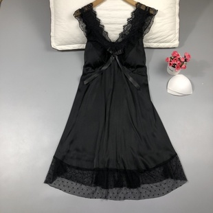 吊帶睡裙女夏季 性感蕾絲花邊純欲風(fēng)帶胸墊可外穿家居服 冰絲薄款
