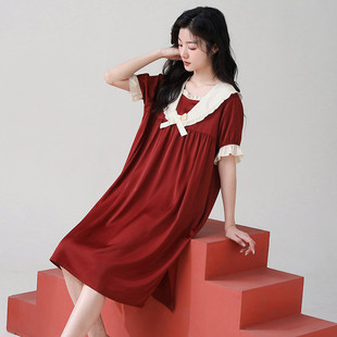 高級感冰絲薄款 睡衣女睡裙紅色本命年夏季 家居服可 2025年新款 新品