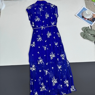 熟女風女連衣裙 貴牌 長款 式 裙子 復古唯美刺繡不規(guī)則壓皺雪紡襯衫