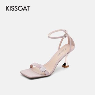 女KA21320 KISS 水鉆方頭一字口帶高跟露趾涼鞋 接吻貓夏季 CAT
