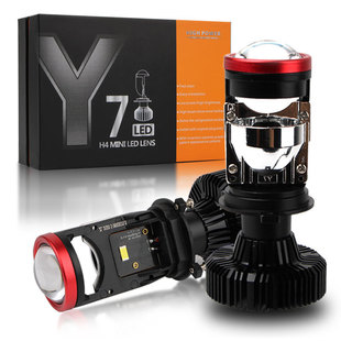 熱銷H4汽車LED大燈通用燈泡帶透鏡Y7型車燈遠(yuǎn)近一體聚光12v前照燈