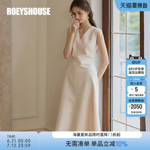氣質杏色大擺中長裙11740 新款 羅衣優雅通勤無袖 連衣裙女2025夏季