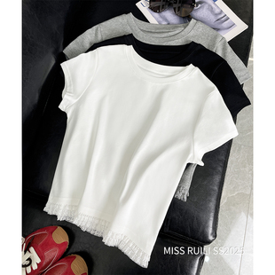 小眾拼接小個(gè)子花邊短袖 春季 打底T恤F0161 RUILI定制 MISS