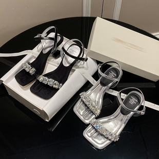 鉆石粗跟女鞋 涼鞋 透氣真牛皮搭扣 Luscious超仙兒高跟鞋 甜美水鉆