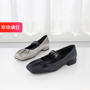 II可媚正品 KA24659 春款 低跟單鞋 187 真絲布拼色方頭瑪麗珍鞋 特價