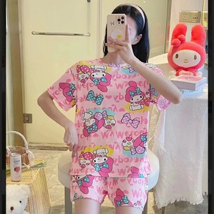 女生夏季 睡衣套裝 休閑寬松甜美可愛卡通可家居服 短褲 滌綸面料短袖