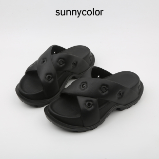 交叉帶一字拖增高沙灘鞋 SUNNY 外穿防滑時(shí)尚 女夏季 COLOR厚底拖鞋
