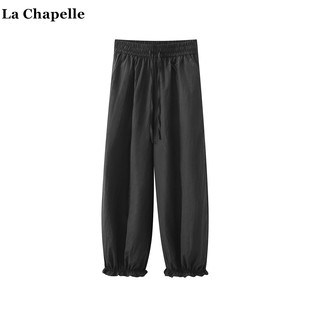 松緊腰抽繩束腳褲 拉夏貝爾 女夏季 Chapelle韓系木耳花邊休閑褲