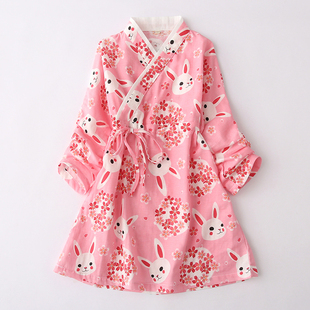 春秋日本兒童和服浴衣純棉紗布長袖 睡裙春夏女童睡衣溫泉汗蒸服