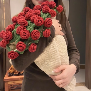 玫瑰花束毯子手工編織diy材料包毛線團鉤織花朵毛毯花勾針鈴蘭花