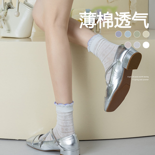 長襪 網眼堆堆襪花邊配瑪麗珍小皮鞋 無骨襪子女中筒純棉夏季 薄款