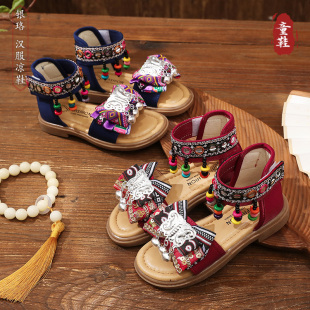少數民族風兒童繡花涼鞋 女童漢服鞋 手工刺繡古風古裝 2025新款 夏季