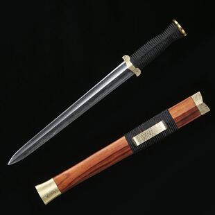龍泉君魄刀劍素裝 精品瓦面小漢劍短刀劍花紋鋼小劍收藏寶劍未開刃
