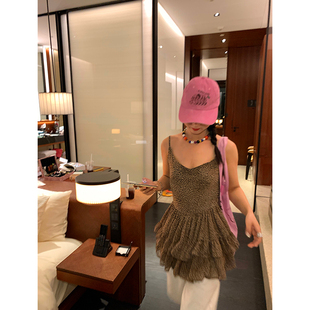 小個子性感小眾設計感收腰 女2025年新款 今嶼花花 豹紋吊帶雪紡衫