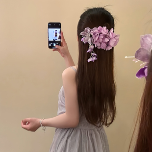 搖曳鈴蘭 夏日純欲紫色鈴蘭花流蘇發夾度假風氛圍發卡頭花發飾女