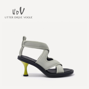 女鞋 圓頭高細跟時裝 萊卡布交叉帶羅馬涼鞋 UDV2024春夏時尚