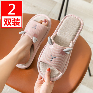 布情侶居家地板男 家用可愛棉麻春秋四季 亞麻拖鞋 女夏家居室內夏季