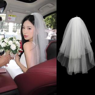 白色新娘頭紗2025法式 主婚紗頭飾結(jié)婚攝影拍照道具蓬蓬紗領(lǐng)證登記