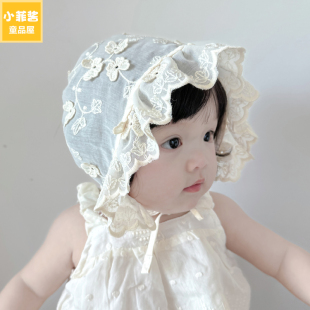 嬰兒帽子夏季 蕾絲花邊公主帽外出帽小月齡遮陽帽女寶寶防曬帽 薄款