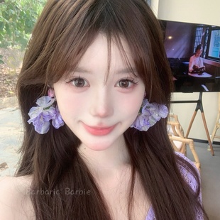 超仙氛圍感紫色干枯玫瑰串珠耳環(huán)夸張大氣甜美耳釘海邊度假風(fēng)耳飾