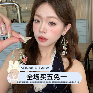 海邊度假 春夏彩色手工串珠花簇設計感度假風出游夸張顯臉小耳環