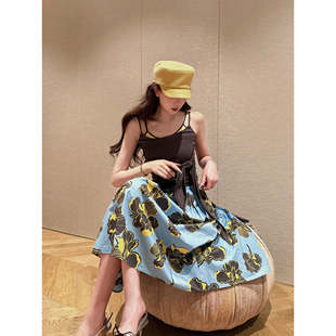 NancyCavally專柜款 夏日海島度假風鳶尾花A擺傘裙 柔軟挺闊肌理棉