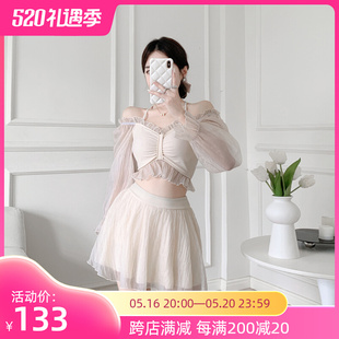 少女時間泡溫g泉泳衣女顯瘦裙式 網(wǎng)紅風(fēng)長 保守高級感分體2023新款