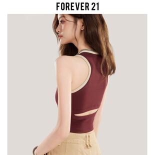 上衣女小心機露腰修身 甜辣磚紅色無袖 吊帶短背心 21美式 Forever