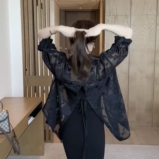 披肩外套襯衣2025新款 小眾設計感大碼 薄款 女夏款 雪紡上衣 防曬襯衫