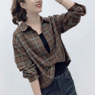 兩件套百搭顯瘦女長袖 減齡休閑洋氣拼接氣質襯衫 襯衣 格子時尚 新款