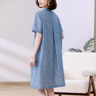 天絲提花連衣裙女2024年新款 超好看高端精致媽媽顯瘦氣質裙子 夏季