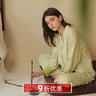 款 簡約家居服套裝 小清新全棉睡衣女長袖 翻領開衫 長褲 朵朵可可四季