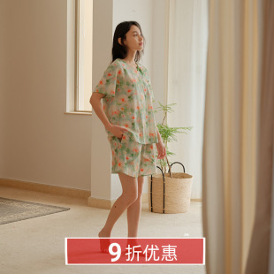 甜美竹節(jié)棉印花家居服套裝 短褲 短袖 朵朵可可睡衣女2025春夏新中式